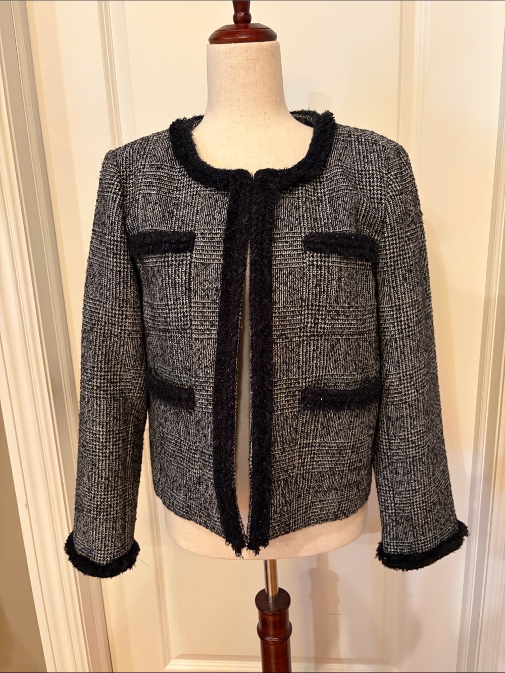 JCrew NWT Black & Gray Tweed Open-Front Jacket
